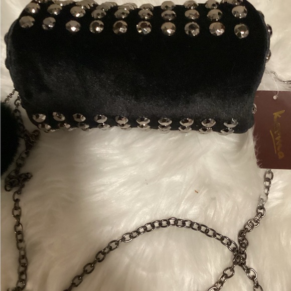 Black Velvet Fashion Karma Crossbody with Rhinestones. - Picture 6 of 9